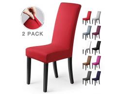 Stuhlhussen 2 Stück, Stretch-Stuhlbezug elastische moderne Husse Elasthan Stretchhusse Stuhlbezug Stuhlüberzug . bi-elastic Spannbezug, sehr pflegeleicht und langlebig Universal (2 Stück,Rot)