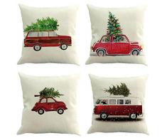 VENMO 4PC Weihnachten Kissen decken Kissenbezug Sofa Taille Wurfkissen Wohnkultur Weihnachtskissenbezug Versteckter Reißverschluss Weihnachts Druck Flachs abnehmbarer und waschbarer Kissenbezug (Weiß)