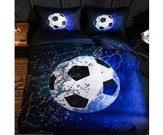 Langde Bettwäsche-Set Sport Fußball Muster mit Reißverschluss, Bettbezug 135 x 200 cm, 1 x Kissenbezügen 50 x 75 cm, Super Weiche Modernes Blaue Flamme Musterdesign 3 TLG. Bettwäsche Set