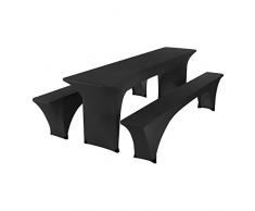 SCHEFFLER-Home Bierzelt-Garnitur 3tlg. Set für Tisch und Bänke Stretch-Hussen 50x220 cm, Stretch-Bezug bi-elastische Husse, Moderne Abdeckung - Schwarz