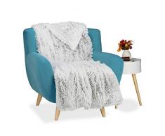 Relaxdays Kuscheldecke Felloptik, Decke Fellimitat, Tagesdecke xxl, Wohndecke flauschig, BxT ca. 220 x 240 cm, weiß-grau