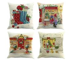 Longra 4er Set Weihnachts Kissenbezüge Kissenhüllen mit 4 Motiven Designs Weihnachtliche Dekokissen, Sofakissen und kopfkissenbezug mit Weihnachtsmotiven, 45x45 cm (D)