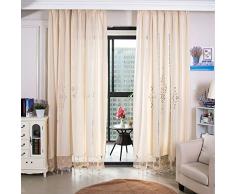 choicehot Beige Landhausstil Quaste Vorhang Vintage Baumwolle Leinen Küche Gardine Groß Einfach Romantisch Scheibenvorhang für Schlafzimmer Empfangshalle Haus Dekoration