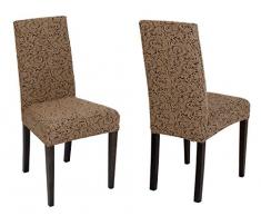 BEAUTEX 2er Set universal Stretch Stuhlhusse, elastische Husse Bi-Elastic, Motiv und Farbe wählbar (Ranke Braun)