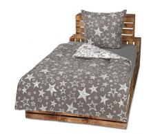 4tlg Warme Winter Bettwäsche Fleece Flausch 2x 135x200 + 2x 80 x80 NEU Sterne Taupe Creme