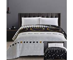 DecoKing 32565 Tagesdecke 260x280 cm Mikrofaser Bettüberwurf Steppung zweiseitig pflegeleicht schwarz weiß golden Herzen Love