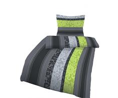 Soma Biber Bettwäsche 135x200 cm 80x80 Borde anthrazit/Grün