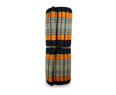 livasia Kapok Liegematte der Marke Asia Wohnstudio, 200cm x 110cm x 4,5cm; Rollmatte BZW. Yogamatte, Thaimatte, Thaikissen als asiatische Rollmatratze (schwarz/orange)