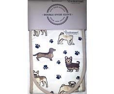 Mals Doppel-Topfhandschuhe, Hunde-Design, 100% Baumwolle (Hunde- und Pfotenabdruck)