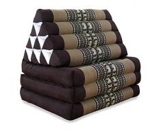 livasia Thaikissen mit 3 Auflagen, Kapok Dreieckskissen, Sitzkissen, Liegematte, Thaimatte (braun/Elefanten)