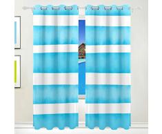 LIANCHENYI blau gestreifte Fenster Verdunkelungsvorhänge mit Ösen, 140 x 213,4 cm (B x L), Verdunklungsrollo, isolierte, sonnenfeste Vorhänge für Schlafzimmer, Wohnzimmer, inklusive 2 Paneele