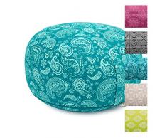 Meditationskissen RONDOPaisley, petrol, Maharaja Collection, Baumwoll-Bezug (Köper) abnehmbar, Dinkel-Füllung, ca. 32 x 17 cm, mit praktischer Trageschlaufe