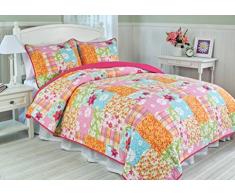 1001 Wohntraum 17JN30 Quilt Rosalie Blumen, 180 x 220 cm, Plaid Tagesdecke, Patchwork Vintage Landhaus Shabby Decke, bunt