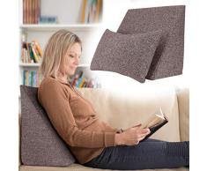 Selfitex praktisches Keilkissen, Lesekissen, Rückenstütze, ergonomische Form (50x40 cm Höhe 25 cm), inklusive Relaxkissen, Sofakissen, Wellness-Kissen 2er Set für Bett/Sofa/Couch (Braun)