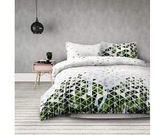 AmeliaHome 3tlg Bettwäsche 200x220 cm mit 2 Kissenbezügen 70x90 cm geometrisches Muster Floral Microfaser Reißverschluss Basic Collection Explosion weiß grün