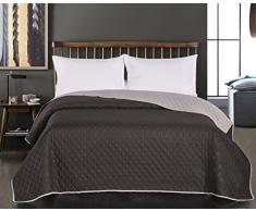 DecoKing 77146 Tagesdecke 220 x 240 schwarz stahl silber anthrazit grau Bettüberwurf zweiseitig Steppung black silver Axel