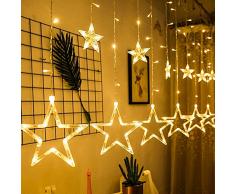 LED Lichtervorhang Weihnachtslichterkette, mimoday 12 Sterne 138pcs LED Fenster Vorhang Lichterkette Mit 8 Blinkenden Modi, Dekoration für Weihnachten Balkon Hochzeit Party, Warmweiß