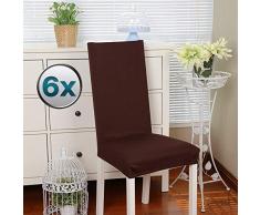 Stuhlhussen 6 Stück, Stretch-Stuhlbezug elastische moderne Husse Elasthan Stretchhusse Stuhlbezug Stuhlüberzug . bi-elastic Spannbezug, sehr pflegeleicht und langlebig Universal(Packung von 6,Braun)