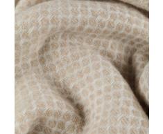 URBANARA Kaschmirdecke/Plaid Alashan - 100% reiner Kaschmir, Beige/Creme mit Diamantmuster und offenen Fransen - 140 x 200 cm