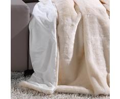 Home4You Wendedecke Felldecke Kuscheldecke | Creme-Weiß | 150x200 cm | Fellimitat