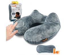 CrazyFire Aufblasbar Nackenkissen, Tragbare Aufblasbares U-förmiges Nackenkissen, Reisekissen Kissenautomatisch Bequem für bequemen Schlaf im Flugzeug, Auto oder Zug mit Schlafbrille und Ohrenstöpsel