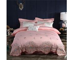 Wenhu Ägyptischer Baumwolle Tribut Seide Bestickt Bettbezug Sets Noten Pillowcase Bettwäsche 4pcs Königin King Size Bettwäsche-Sets,Rosa,King