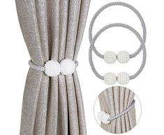 Pinowu Vorhang Raffhalter Magnetisch (2 Stück), Vorhanghalter Elegante Perlenperle Holdbacks Gardinenklammern mit Starken Magnet für Heimtextilien (Grau)