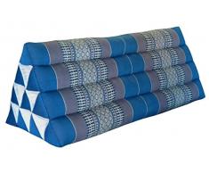 Wilai Kapok Thaikissen, Yogakissen, Massagekissen, Kopfkissen, Tantrakissen, Sitzkissen - Blau/Grau (Dreieckkissen XXL 79x30x33 (81915))