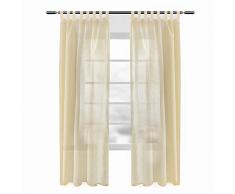 WOLTU VH5864sd-2, 2er Set Gardinen transparent mit Schlaufen Leinen Optik, Doppelpack lichtdurchlässige Vorhänge Stores Fensterschal für Wohnzimmer Kinderzimmer Schlafzimmer Küche, 140x225 cm Sand