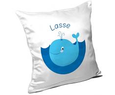 Kissen mit Namen Lasse und Motiv mit Blauwal für Jungen | Namenskissen personalisiert | Kuschelkissen | Schmusekissen