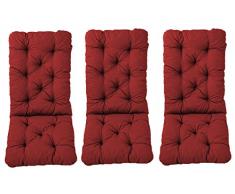 Ambientehome 3er Set Hochlehner Auflage Kissen Hanko Maxi, rot, ca 120 x 50 x 8 cm, Rückenteil ca 70 cm, Polsterauflage