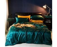 zlzty 4-teiliges Set aus gewaschener Seide, 2er-Set aus Seidenbettwäsche, Einzelbettbezug, Kingsize-Bettwäscheset, Spannbetttuch aus gebürsteter Baumwolle