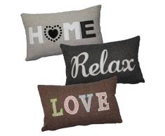 Kissenbezug Love Schriftzug Applikation bestickt Kissenhülle Fischgrät-Muster Braun Kissen ca. 30x50 cm