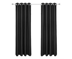 SONGMICS Vorhang blickdicht 2er Set, Thermo-Gardine, Verdunkelungsvorhang, mit stabilen Metallösen, 145 x 175 cm, einfach anzubringen, schwarz LRB175BK-2