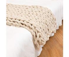 GLITZFAS Gestrickte Decke Grob Kuscheldecke Grobstrick Wolldecke Strickdecke Tagesdecke Überwurf Decke Zuhause Dekor Geschenk fürs Sofa Tagesdecke (Beige,100 * 120cm)
