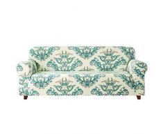 subrtex Sofabezug mit Muster Blumen Stretch Sofahusse Elastisch Sesselhusse mit Armlehne Couch überzug Abwaschbar (3 Sitzer, Grün)