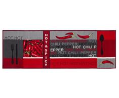 andiamo Teppichläufer Küchenläufer Chilidesign Chililäufer Küchenteppich – Wohnzimmer Eingangsbereich Flur Küche – Hot & Spicy - gekettelt strapazierfähig pflegeleicht – 67 x 200 cm rot