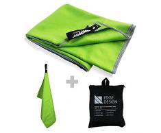 EDGE DESIGN Premium Mikrofaser Handtuch | Reise Sport Fitness | Hoch saugfähige, ultraleichte & antibakterielle Microfaser | schnelltrocknend, weich, mit Tasche | XL Groß | Grün
