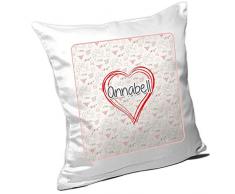 Kissen mit Namen Annabell und schönem Herz mit vielen Liebes-Symbolen zum Valentinstag - Namenskissen - Kuschelkissen - Schmusekissen