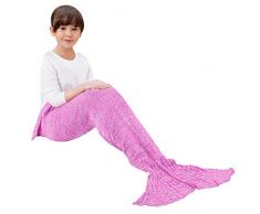 eCrazyBaby Handgemachte Meerjungfrau Schwanz Decke Tragbare, Alle Jahreszeiten Warm Gestrickte Bettdecke Sofa Steppdecke Wohnzimmer Schlafsack für Kinder, Klassisches Muster, 140 x 70 cm, Dunkelpink