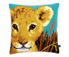 Vervaco Löwenbaby Kreuzstichkissen/Stickkissen vorgedruckt, Baumwolle, Mehrfarbig, 40 x 40 x 0.3 cm