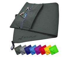 Fit-Flip Fitness Handtuch Set mit Reißverschluss Fach + Magnetclip + extra Sporthandtuch | zum Patent angemeldetes Multifunktionshandtuch, Mikrofaser Handtuch - Dunkelgrau