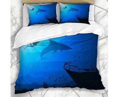 902 GOBENDJ Bettwäschesets Moray Blue Aquarium Unterwasserwelt Angelfish Nature Aquatic Bottom Coral Diving Exotisches Design Mikrofaserbettwäsche mit 2 Kissenbezügen