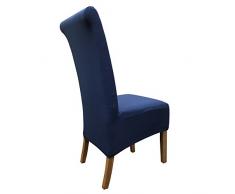 SCHEFFLER-HOME Emma Stuhlhusse, Stretch-Stuhlbezug bi-Elastic Husse, Dekor Stuhl-Abdeckung aus Elastik-Stoff mit Gummiband, universelle Passform Spannbezug, Sitzhöhe bis 20-24 cm - Blau