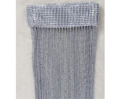GLITZFAS Polyester Glitzer Fadenvorhang Seidenschnüren Quaste Raumteiler Fadengardine Dekoration für Badezimmer Küche Türfenster 300x300cm (Silber grau)