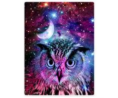 Violetpos Dick Decke Weich Wärme Gemütlich Flanell-Fleece Sofadecke Deckeldecke Eule Mond Lila Galaxie Universum Tier 150 x 200 cm