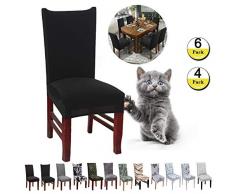 JunYito Stuhlhussen 4er 6er Elastische Set Stuhlhussen Universal Stretchhusse Stuhlbezug Stretch für Stuhl Esszimmer (C-Schwarz, 4 Stücke)