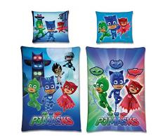 BERONAGE PJ Masks Biber Kinder-Wende-Bettwäsche Night Catboy Owlette (Eulette) Gekko Blau Grün Rot 135 x 200 cm + 80 x 80 cm 100% Baumwolle Flanell deutsche Größe 2 Motive Pyjamahelden Reißverschluss