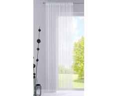 Fadengardine, HxB 250x140 cm, Weiß mit Tunneldurchzug und eingenähtem Kräuselband, geeignet für Gardinenstangen und Gardinenschienen Fadenvorhang Fadenstore Raumteiler, 20303CN