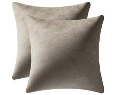 DEZENE Kissenbezug, 2er-Pack, Dekorative Kissenbezüge aus solidem, weichem Samt, Kissenbezüge mit Akzent, Euro-Kissenbezüge für Bauernhäuser, Sofas, Kinder, Innen & Außen, 50 x 50 cm, Taupe